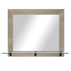 Modern Rustic ( 25.5 in. W x 21.5 in. H ) Harvest Brown Horizontal Mirror with Tempered Glass Shelf and Black Brackets