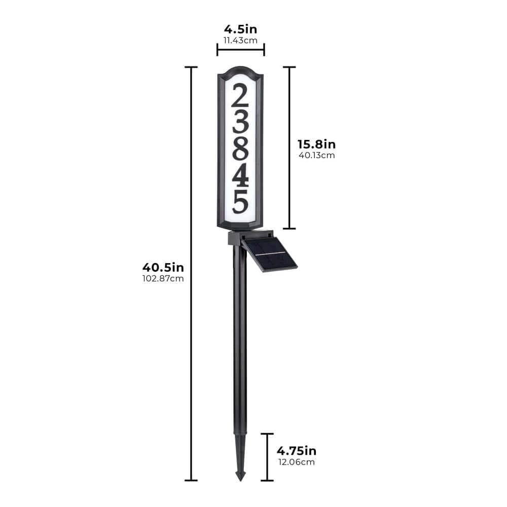 Aurora Black and White Metal Solar LED Address Post