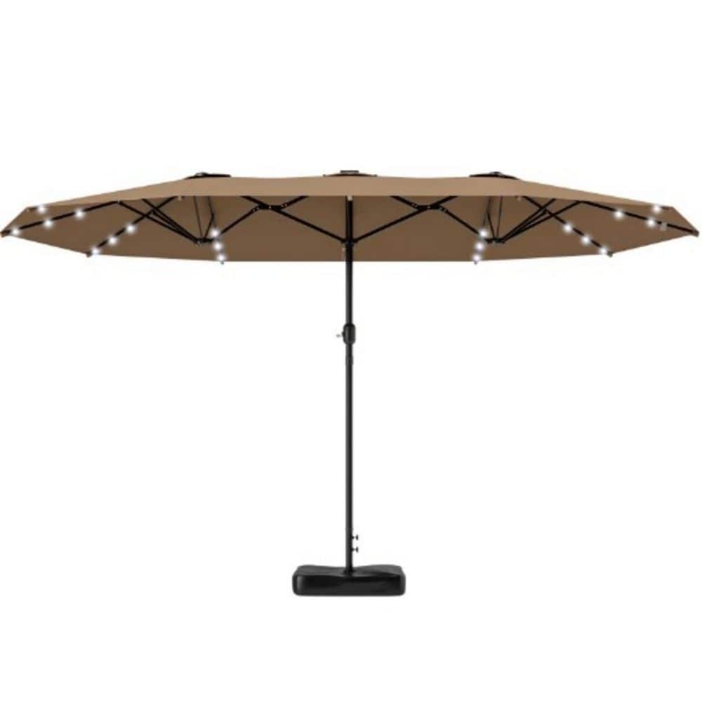 7.9 ft. Patio Umbrella, 2-Sided Parasol Sun Umbrella with Base,Patio Parasol with LED Solar Lights in Beige price history on PriceWatchPro
