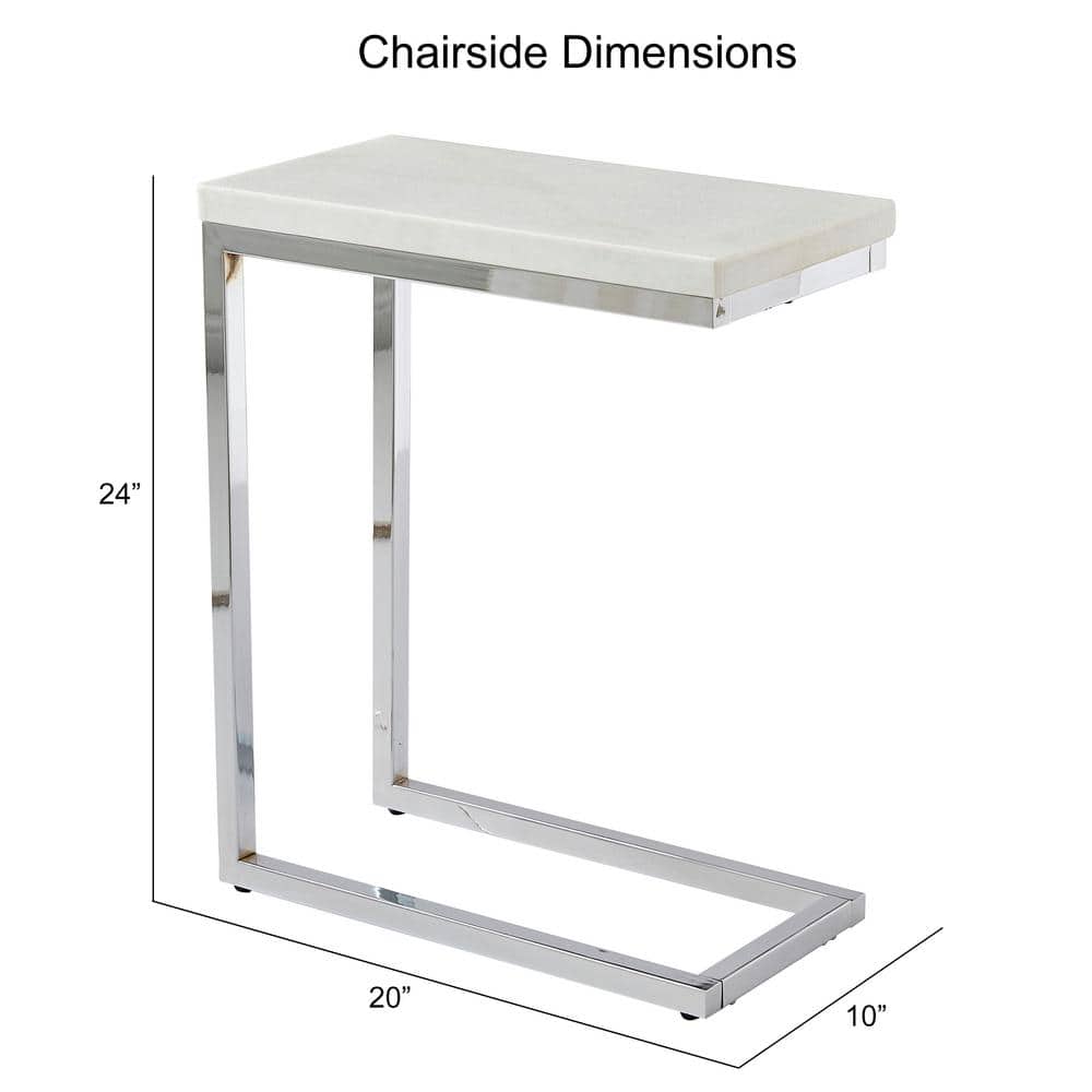 Echo White Marble and Chrome Rectangular Chairside Table