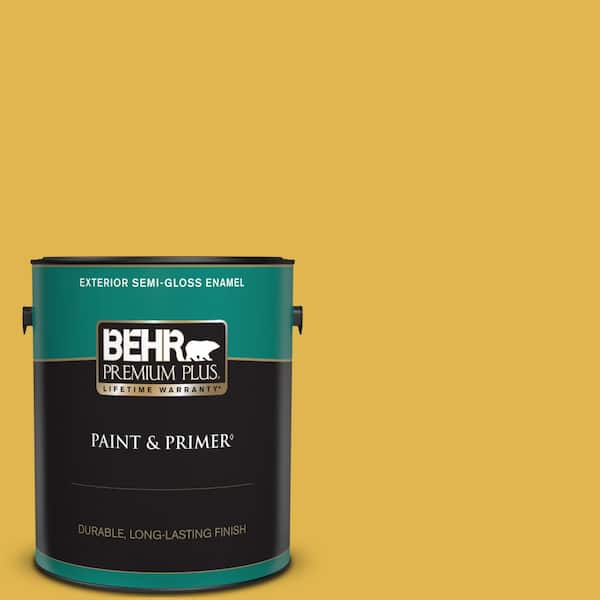 BEHR PREMIUM PLUS 1 gal. #360D-6 Yellow Gold Semi-Gloss Enamel Exterior Paint & Primer