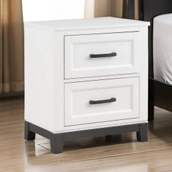 Benjara 24 in. White and Gray 2-Drawers Wooden Nightstand