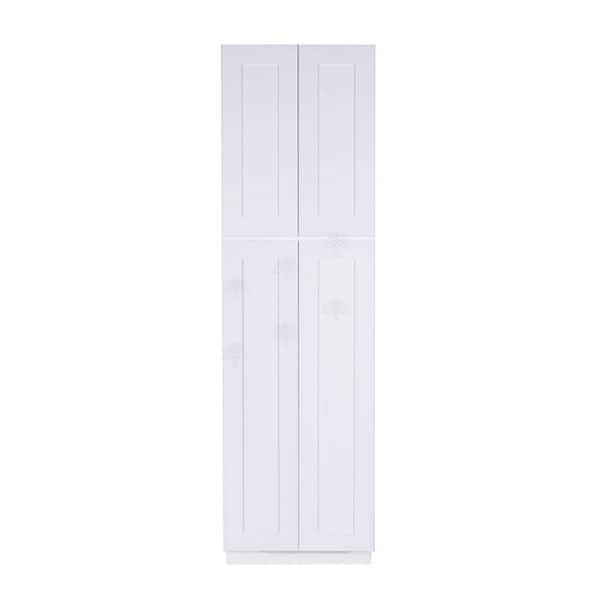 Lancaster White Plywood Shaker Stock Assembled Tall Pantry Kitchen Cabinet 24 in. W x 84 in. H x 27 in. D