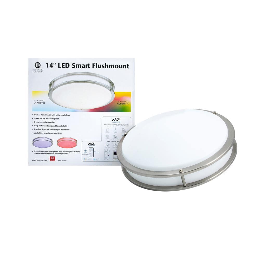 Brushed Nickel Dual-Ring LED Smart Ceiling Light with Color Control