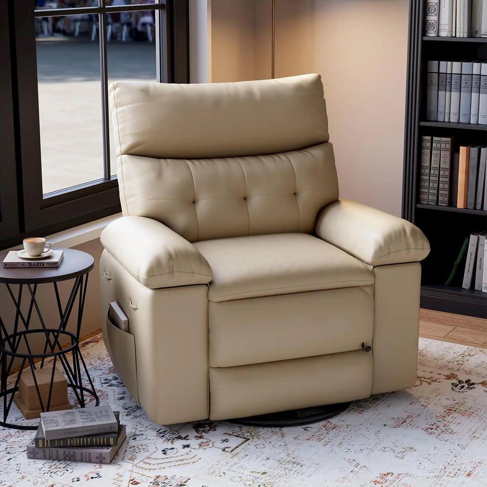 360° Swivel Recliner Chair, Electric Rocker Recliner with Massage and Heating, Faux Leather Single Sofa Chair