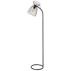 Xavier 58 in. Black Metal Candlestick Floor Lamp with Slatted Bell Shade