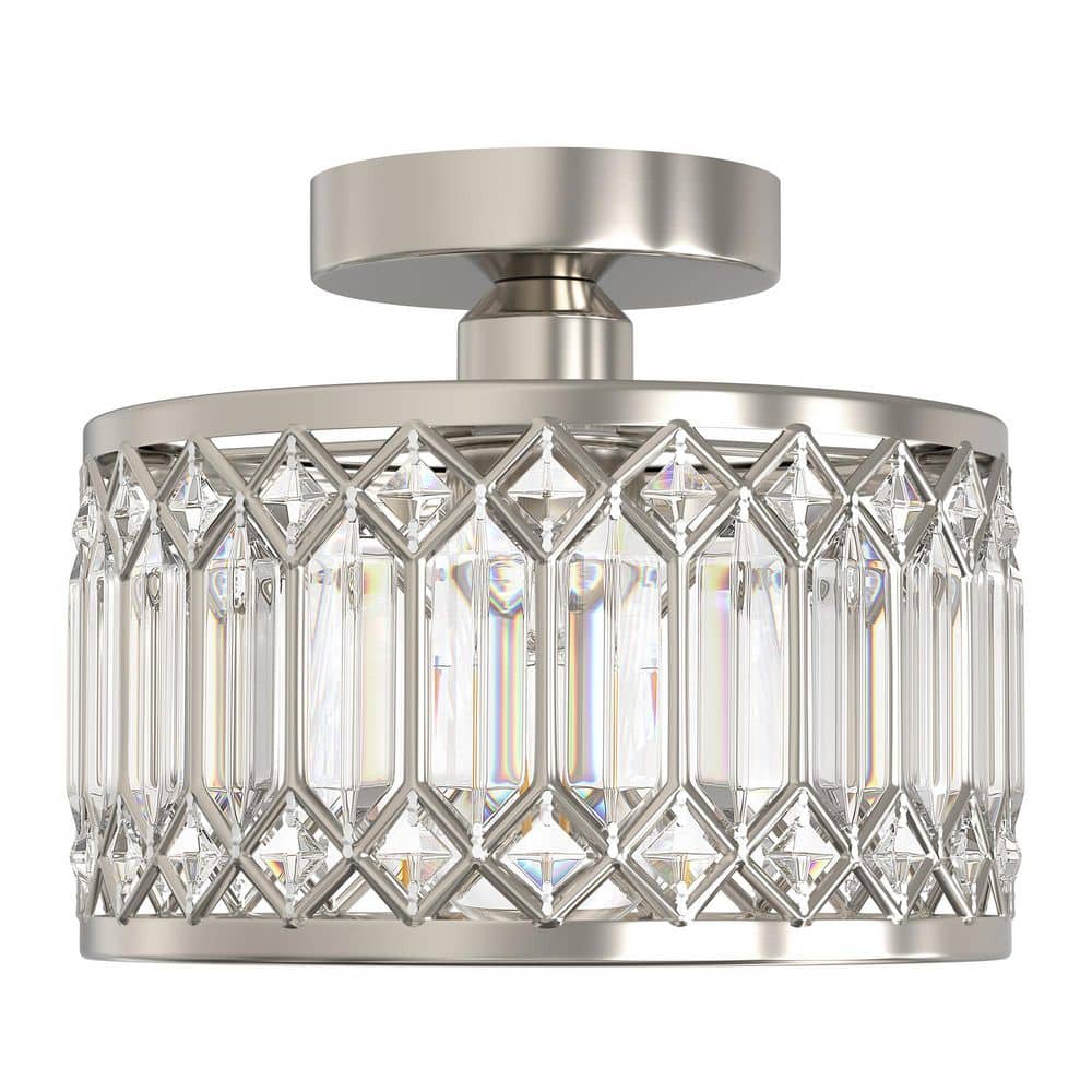 9.1 in 1-Light Semi-Flush Ceiling Light, Drum Shade, Triangular Crystal, Brushed Nickel, E26 Socket, Non-Integrated Bulb price history on PriceWatchPro