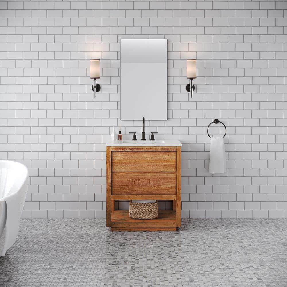 Oakman 30 in. W x 22 in. D x 34.7 in. H Single Sink Bath Vanity in Mango Wood with Carrara White Marble Top with Faucet price history on PriceWatchPro