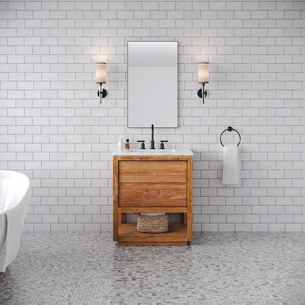 Oakman 30 in. W x 22 in. D x 34.7 in. H Single Sink Bath Vanity in Mango Wood with Carrara White Marble Top with Faucet