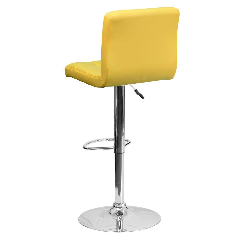 Yellow Quilted Adjustable Height Swivel Barstool with Chrome Base