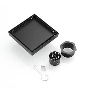 6 in. x 6 in. Stainless Steel Square Shower Drain with Fit in Tile Cover in Matt Black