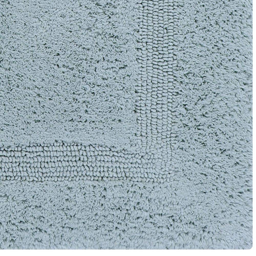 Luxurious Blue Cotton Tufted Reversible Bath Rug Set - 3 Pieces