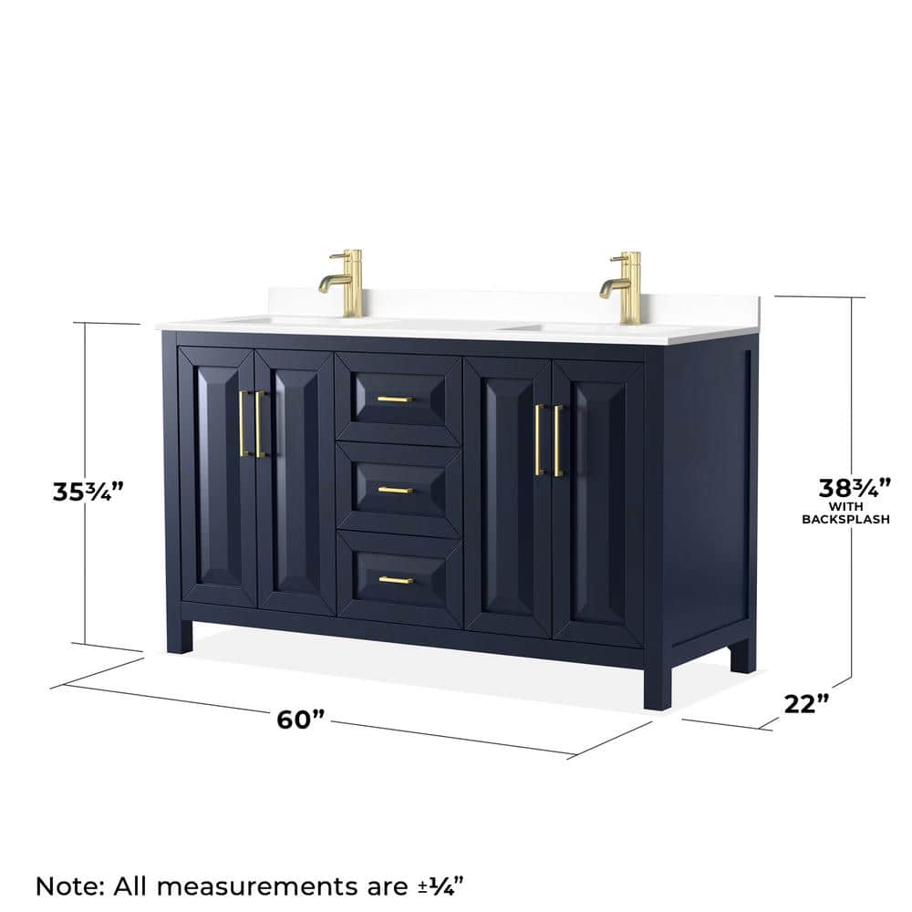 Daria 60" Dark Blue Cultured Marble Double Vanity Set