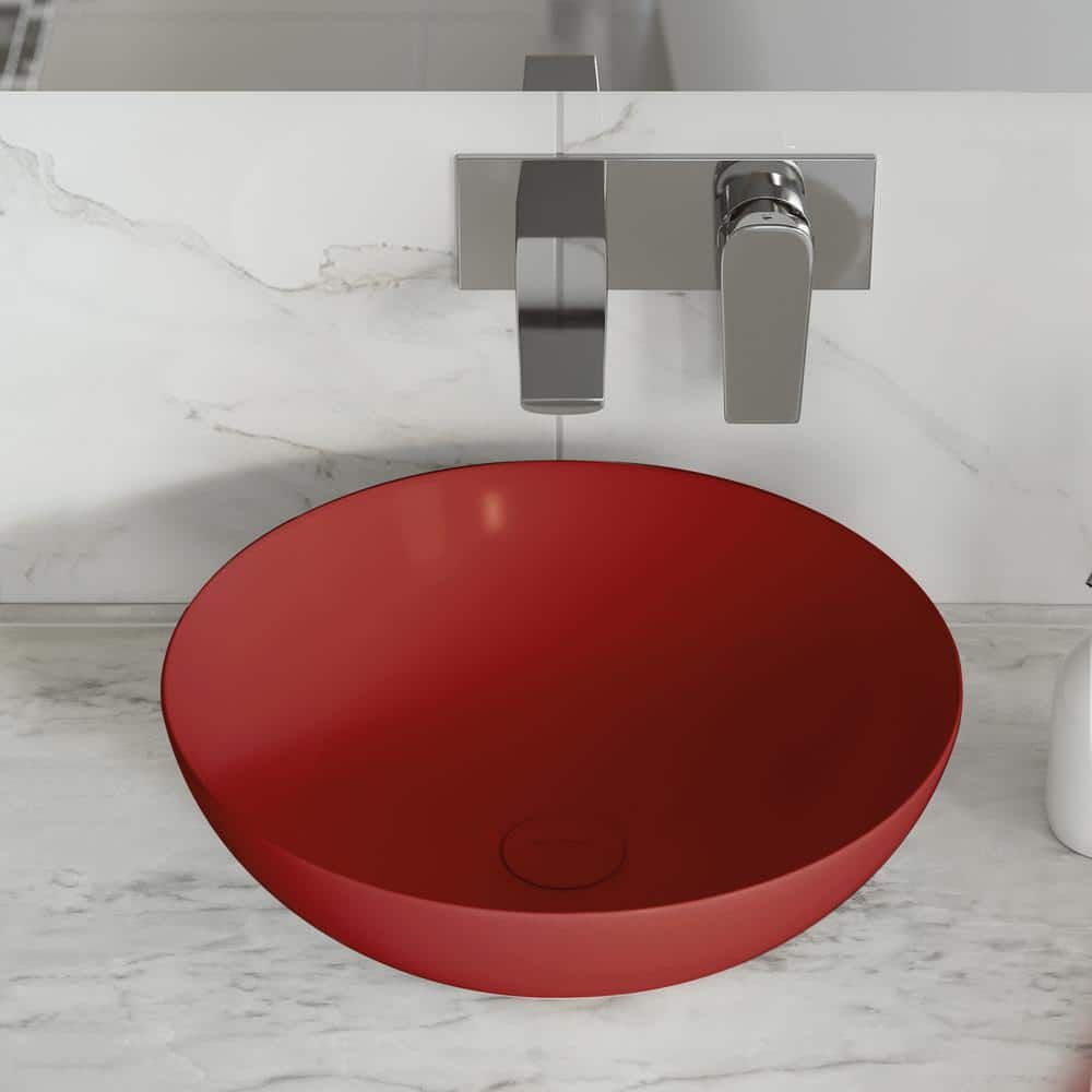 Matte Red Ceramic Above-Counter Vessel Sink, 15.3 in