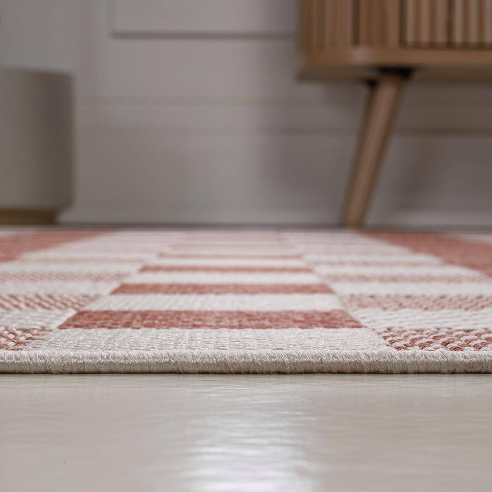 Darcy Salmon and Cream Geometric Gingham 2 x 8 Runner Rug
