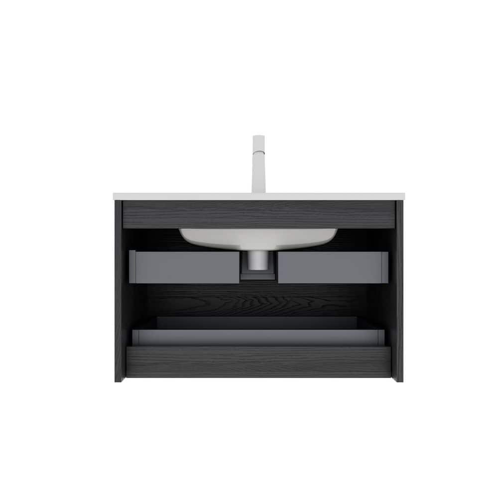 30in. Floating Single Sink Dark Oak Bath Vanity with White Ceramic Top price history on PriceWatchPro