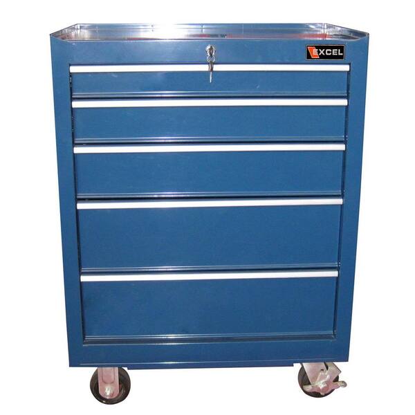 Excel 26.6 in. W 18.1 in. D x 36.3 in. H 5-Drawer Steel Roller Cabinet Tool Chest in Blue