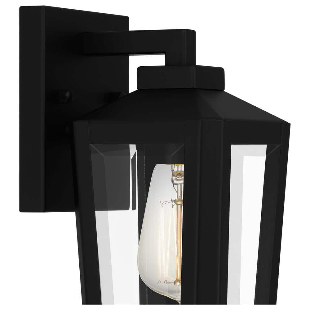Matte Black Steel Lantern Sconce with Clear Glass Panels