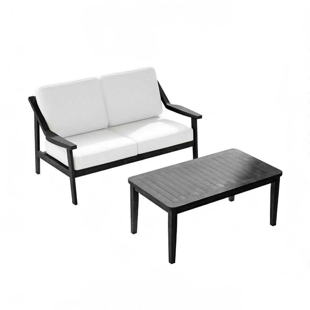 2-Piece Black Solid Wood Patio Lounge Chairs Conversation Set with Beige Cushions and Black Coffee Table price history on PriceWatchPro