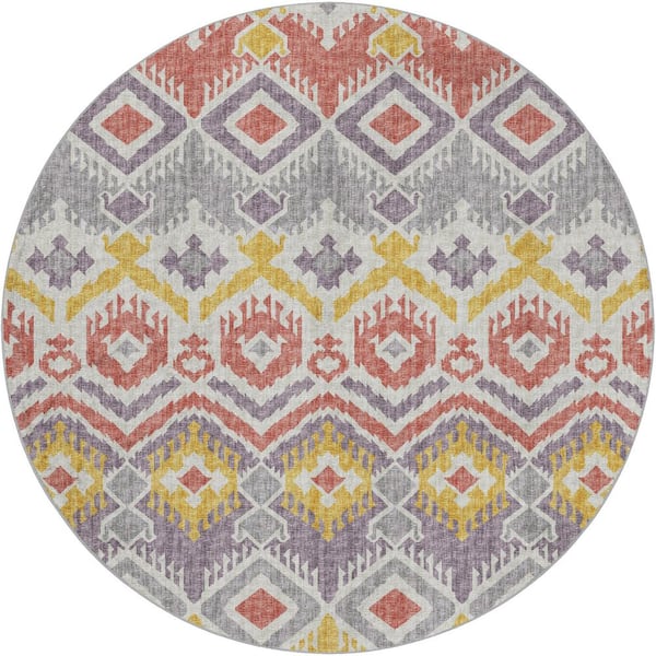 Dream Shag Premium Machine Washable Abstract ADS108 Purple 8 ft. x 8 ft. Round Rug