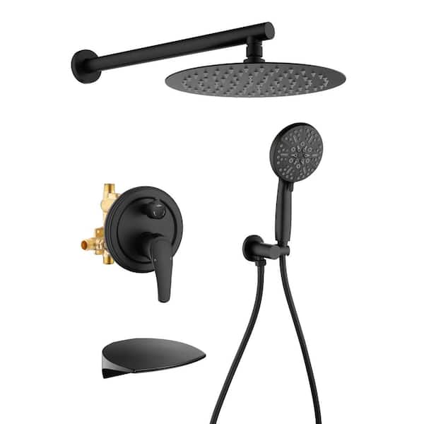 FORCLOVER Single Handle Wall Mount 1 -Spray Tub and Shower Faucet 1.8 GPM with 10 in. Shower Head in Black(Valve Included)