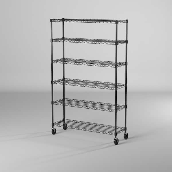 TRINITY EcoStorage® 6-Tier Wire Shelving w/ Backstands & Wheels,  NSF-certified, Chrome