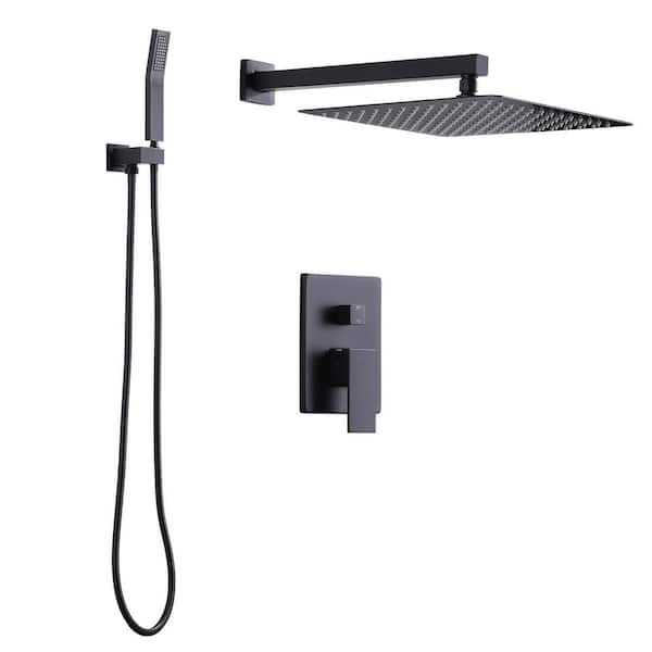 Wall Mount Dual Single Handle 2-Spray Shower Faucet 1.8 GPM with 12 in. Square Shower Head and in Matte Black