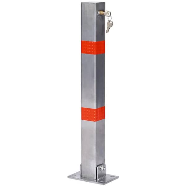 Runesay 27.6 in. H 6.7 in. W Gray Steel Parking Safety Bollard Pole Barrier Lock Car Parking Protection Posts Garage Street