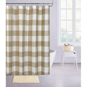 Imperial Checkered 70 in. x 72 in. Shower Curtain in Coffee