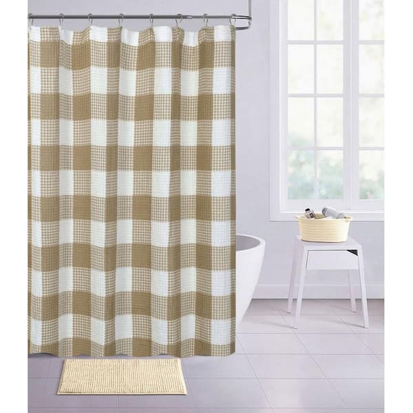 Dainty Home Imperial Checkered 70 in. x 72 in. Shower Curtain in Coffee