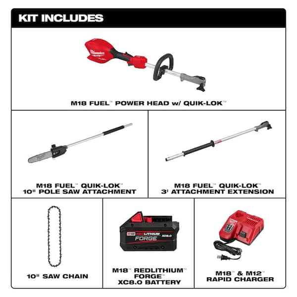 M18 FUEL 18V 10 in. Brushless Cordless Battery Powered QUIK-LOK Pole Saw 8.0 Ah FORGE Kit w/ Extra Chain