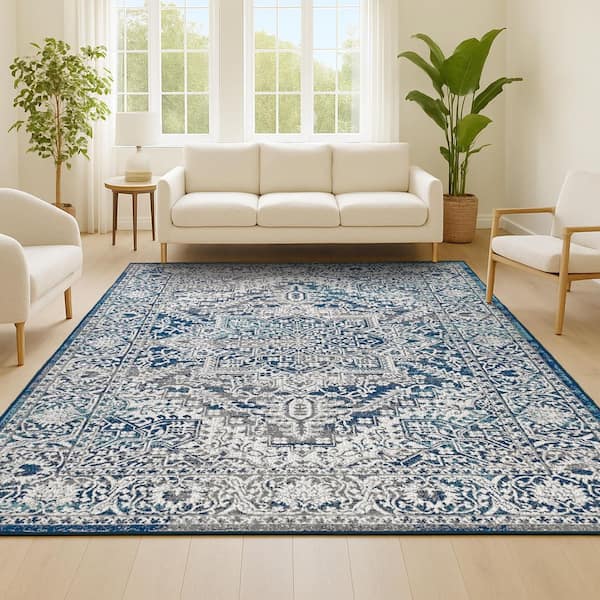 JONATHAN Y Modern Persian Vintage Medallion Navy /Light Gray 3 ft. x 5 ft. Area Rug
