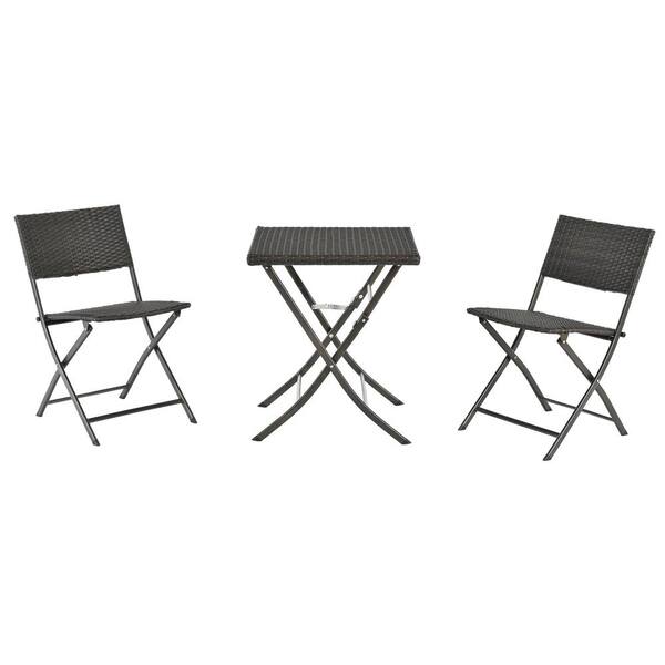 Zeus & Ruta Brown 3-Piece Wicker Outdoor Bistro Set Patio Dining Set with Round Table for Garden, Backyard, Pool, Lawn, Balcony