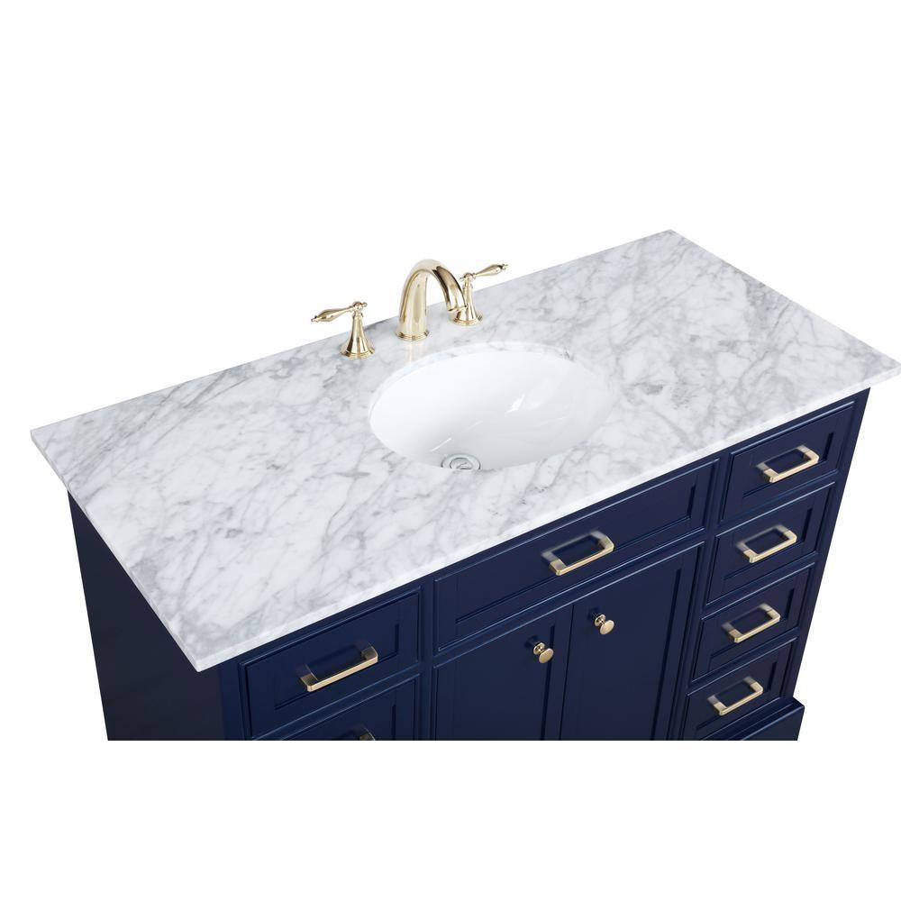 Elegant Blue Solid Wood and MDF Single Bathroom Vanity with Marble Top