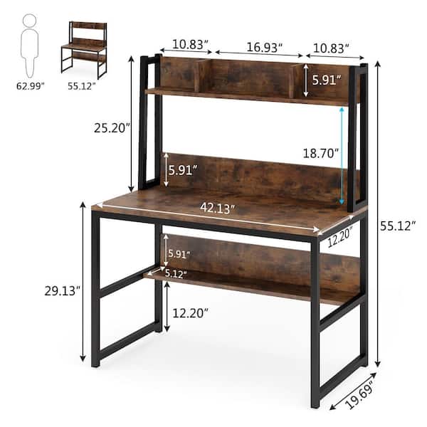 Witham 42 in. W Rectangular Brown Wood 3 Components Computer Desk with Hutch and Shelves for Small Space