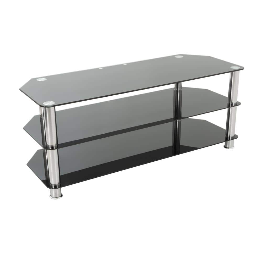 Black Stainless Steel and Glass Corner TV Stand with Cabinet