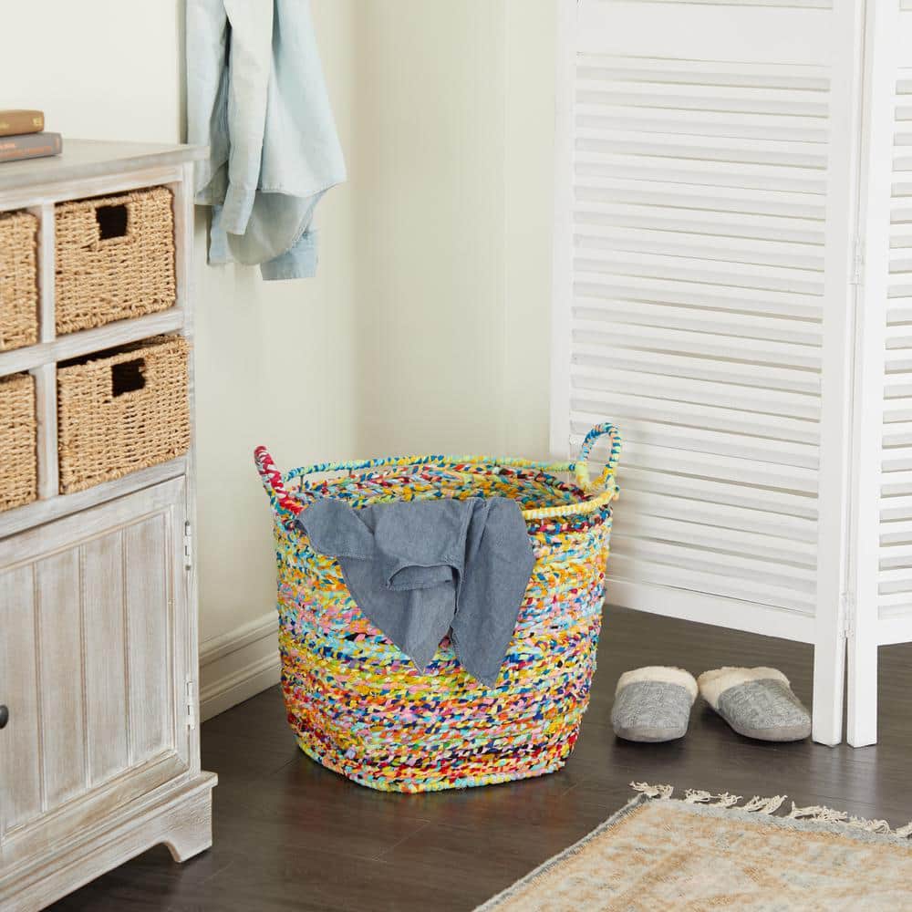 Industrial Charm Multi-Colored Fabric Storage Basket with Iron Frame