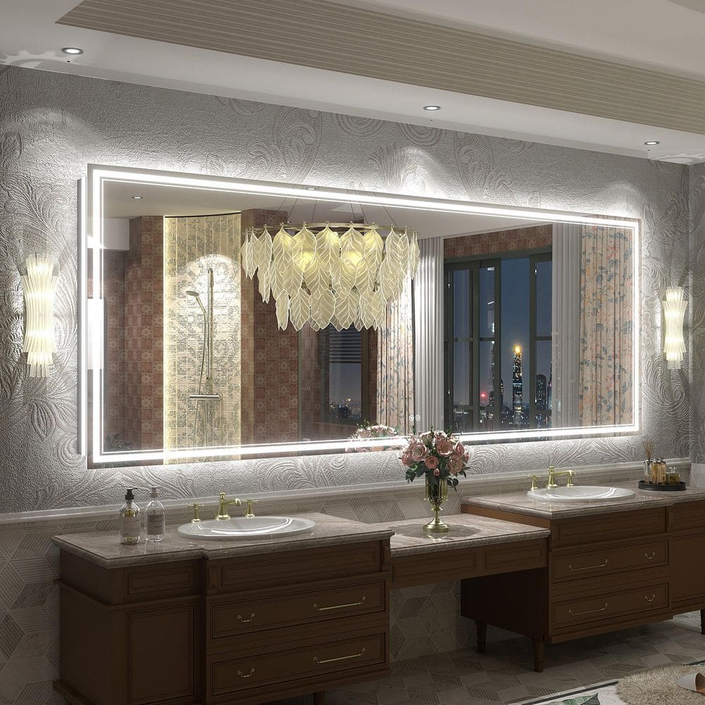 96 in. W x 36 in. H Rectangular Frameless UL Certified Front and Back LED Anti-Fog Tempered Wall Bathroom Vanity Mirror price history on PriceWatchPro