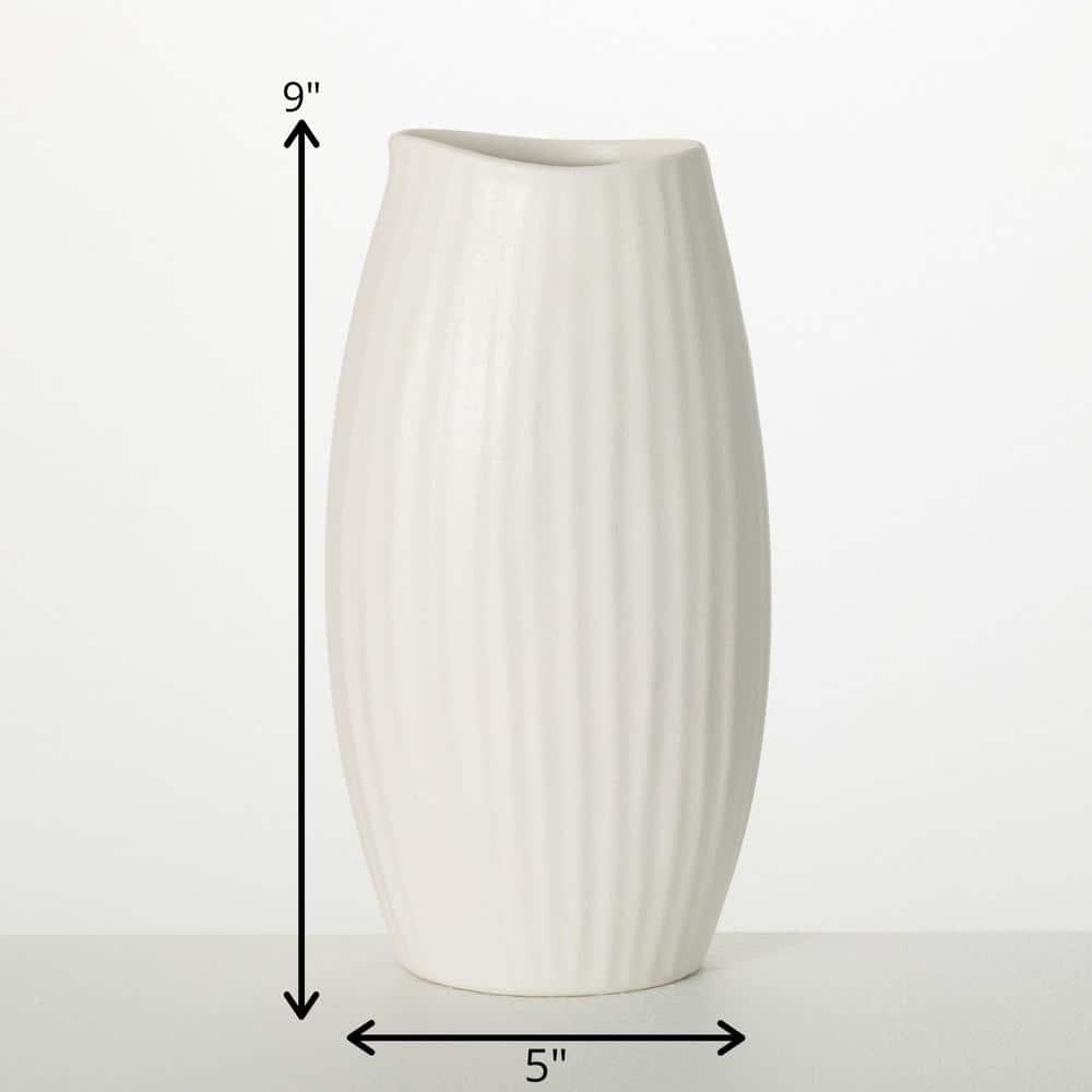 Seashell Textured Matte White Ceramic Vase, 9" Tall