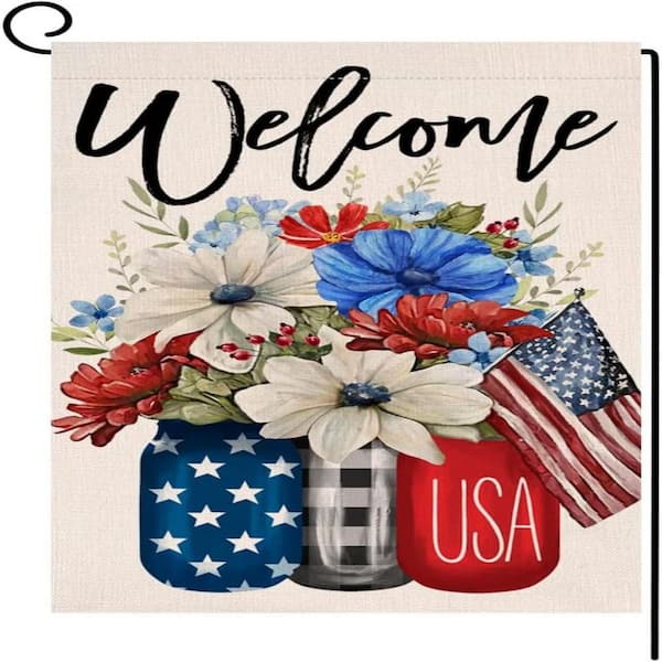 Cubilan Floral Garden Flag 12 x 18 Independence Day Holiday Outdoor Decoration Burlap Yard Flag