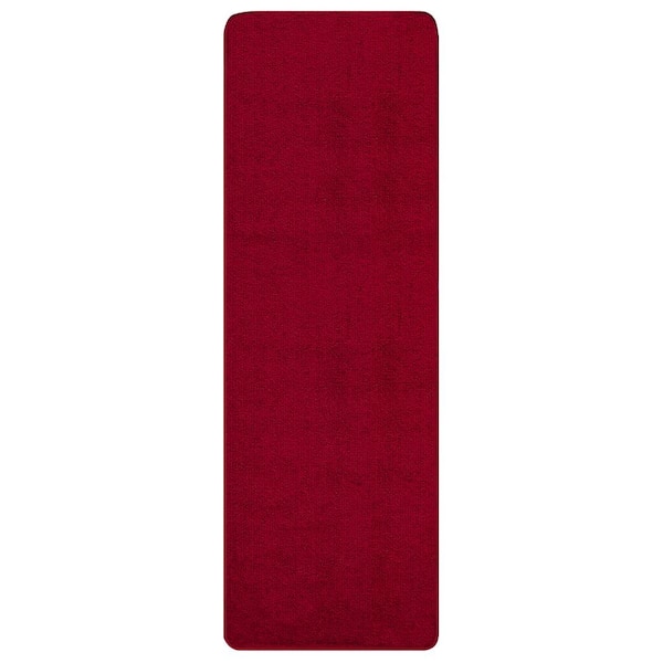 Ottomanson Studio Bath Rug Collection Washable Non-Slip Rubberback Solid 2x8 Indoor Runner Rug, 2 ft. 2 in. x 8 ft., Red