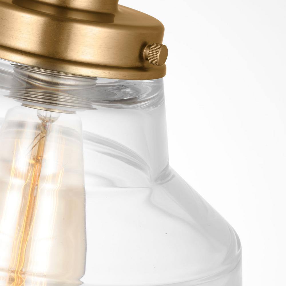 Satin Brass Single Light Pendant with Clear Glass Shade