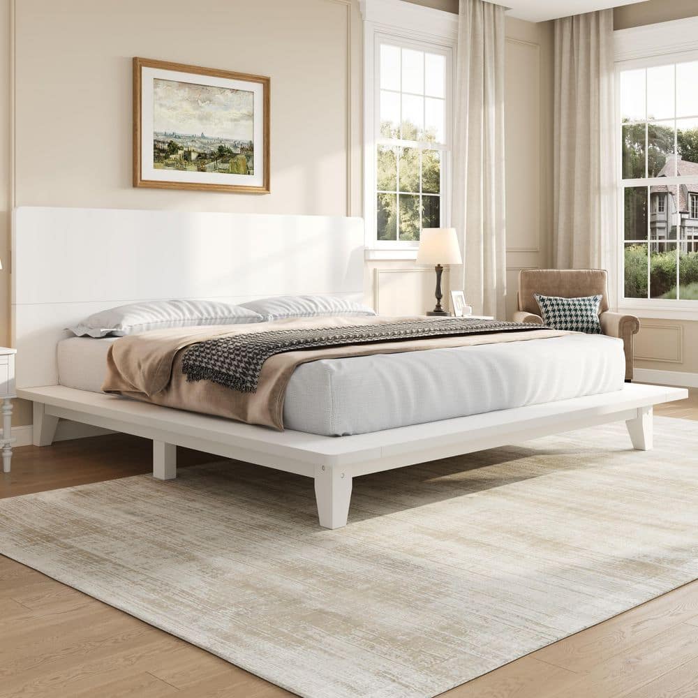 Harper & Bright Designs White Pine Wood Frame Full Size Platform