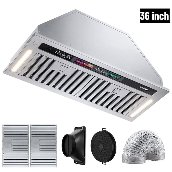 BRANO 36 in. 900 CFM Convertible Insert Range Hood Stainless Steel with Charcoal Filter Voice/Gesture/Touch Control