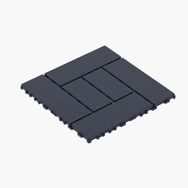 12 in. x 12 in. Plastic Interlocking Deck Tiles, ZZ Pattern Outdoor Flooring Tile in Gray (44-Pack)