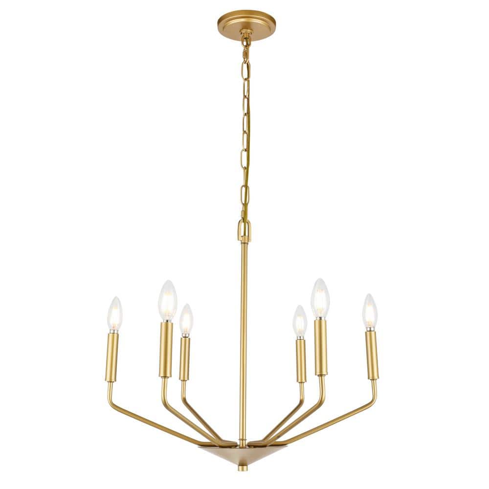Timeless Home 22 in. 6-Light Brass Pendant Light, Bulbs Not Included
