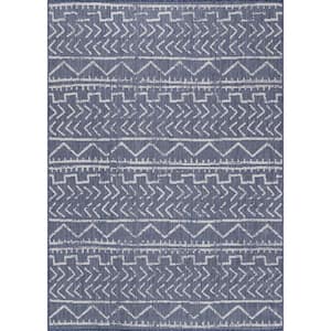 Blue 9 ft. x 12 ft. Waikiki Trellis Modern Indoor Outdoor Area Rug