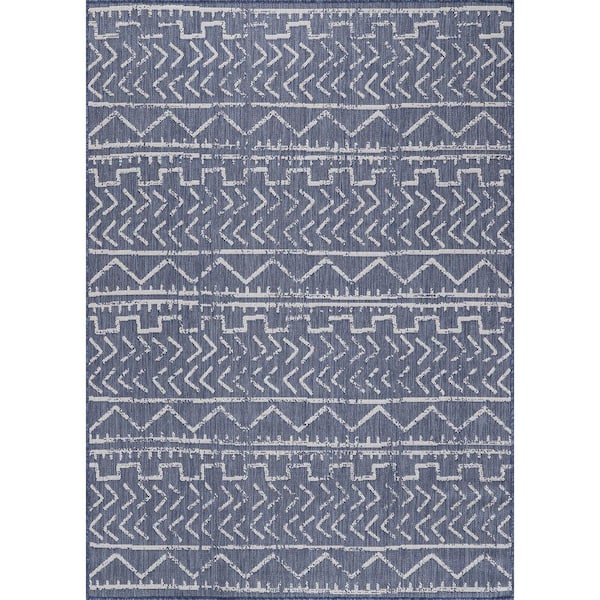 6 X 9 Blue White Waikiki Modern Trellis Indoor Outdoor Area Rug