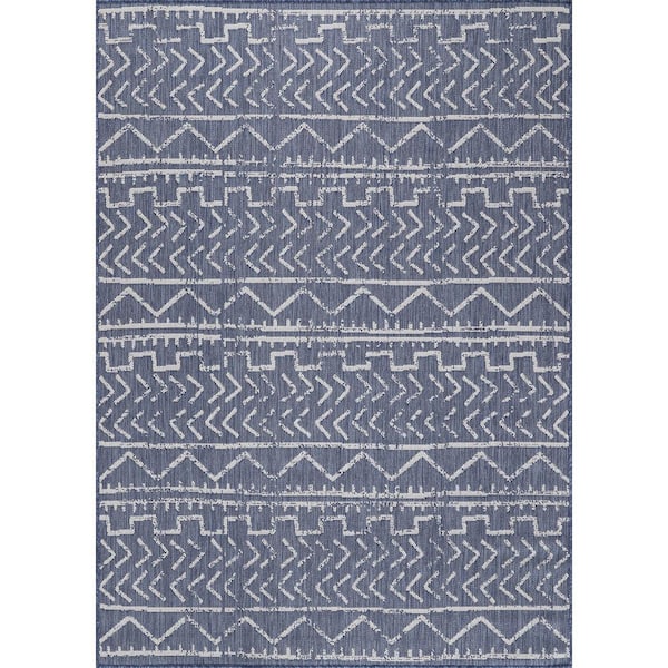 Beverly Rug 6 X 9 Blue White Waikiki Modern Trellis Indoor Outdoor Area ...