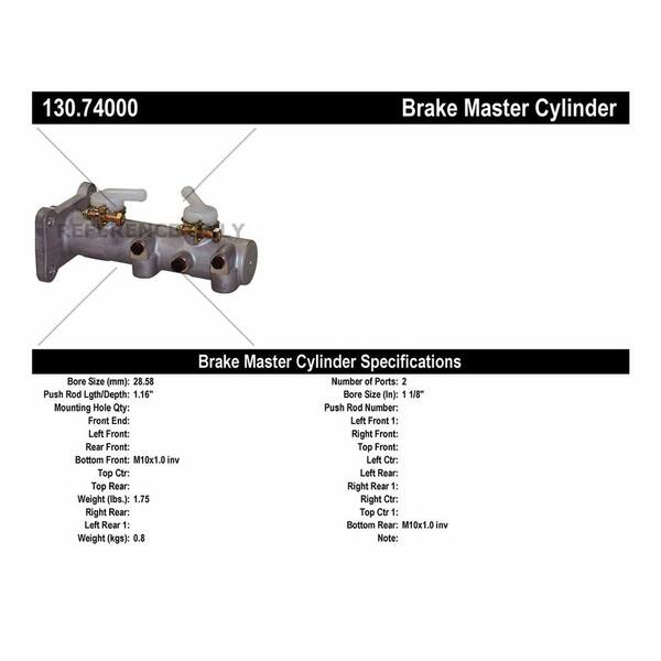 Centric Parts Brake Master Cylinder 1987-1991 Mitsubishi Fuso FE 3.3L